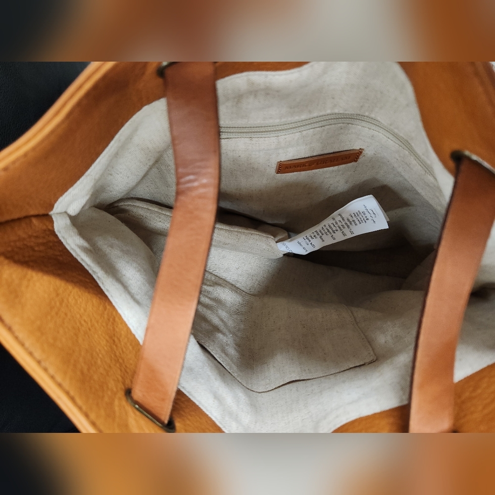 Mark & Graham Cognac Leather Tote with Top Handles - Picture 4 of 7